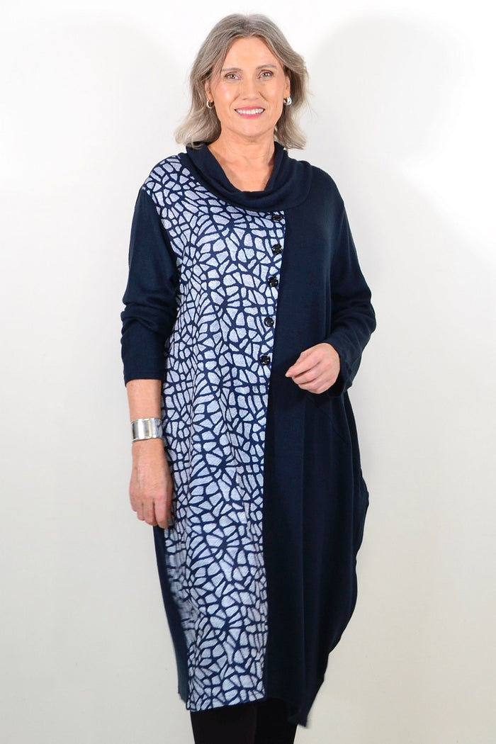 Navy warm winter tunic dress by Whispers, featuring a cozy, long-sleeve design perfect for cold weather wear.