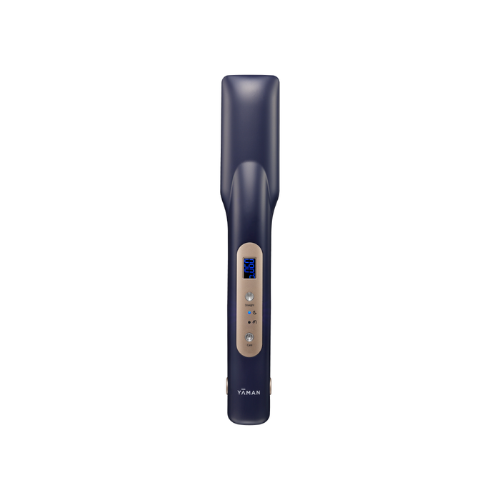 Black hair straightener with digital display on a white background