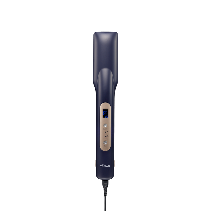 Black hair straightener with digital display on a white background