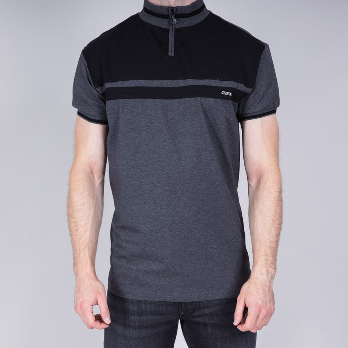 Noir Single Jersey Zip Polo Shirt - Charcoal Marl & Jet Black