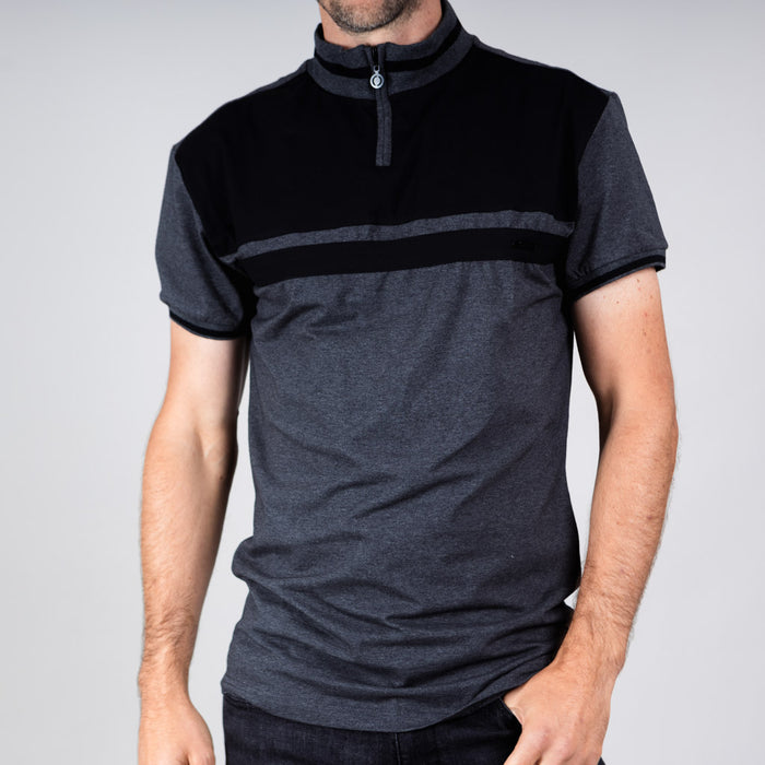 Noir Single Jersey Zip Polo Shirt - Charcoal Marl & Jet Black