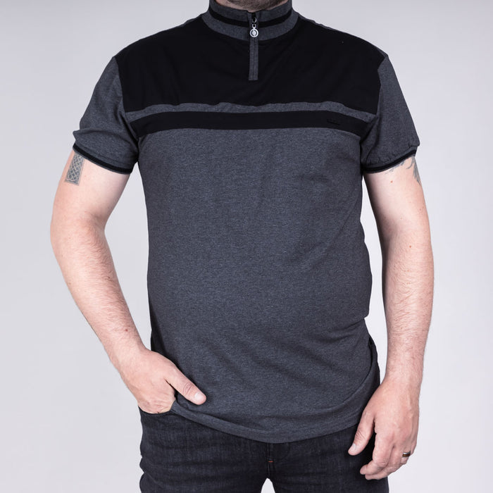 Noir Single Jersey Zip Polo Shirt - Charcoal Marl & Jet Black