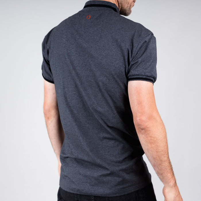 Noir Single Jersey Zip Polo Shirt - Charcoal Marl & Jet Black