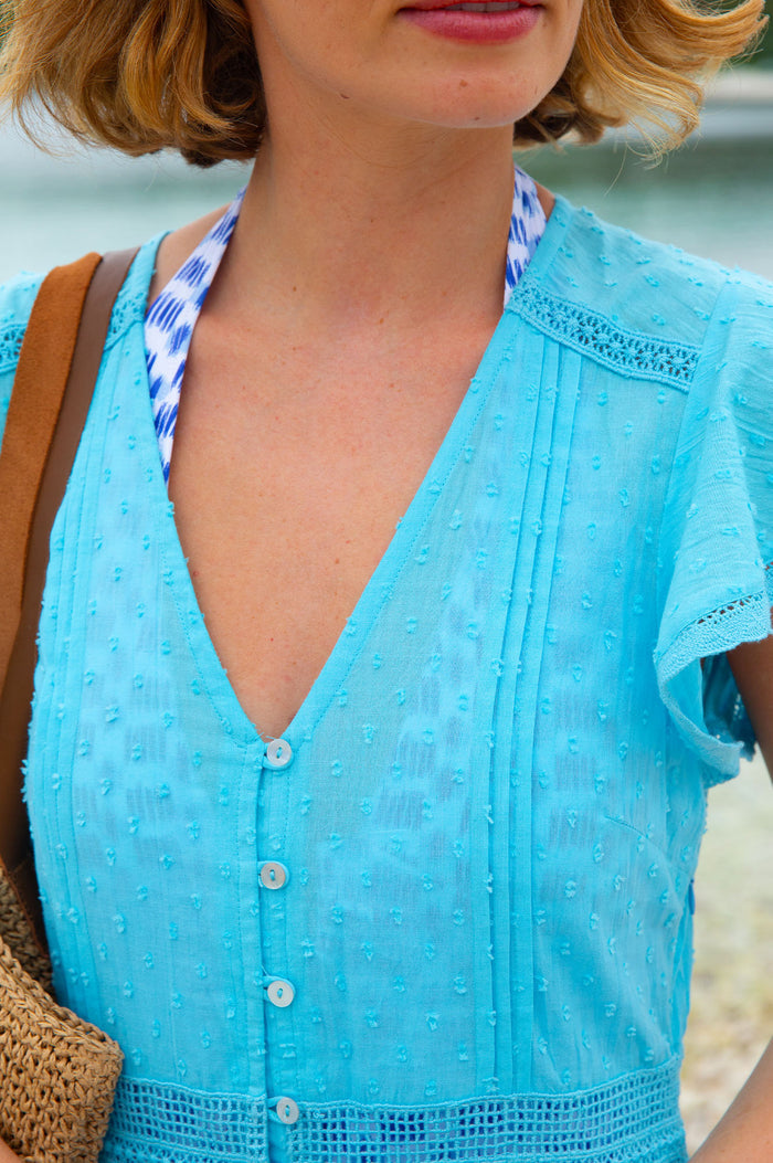 Nyla Organic Cotton Beach Kaftan | Turquoise