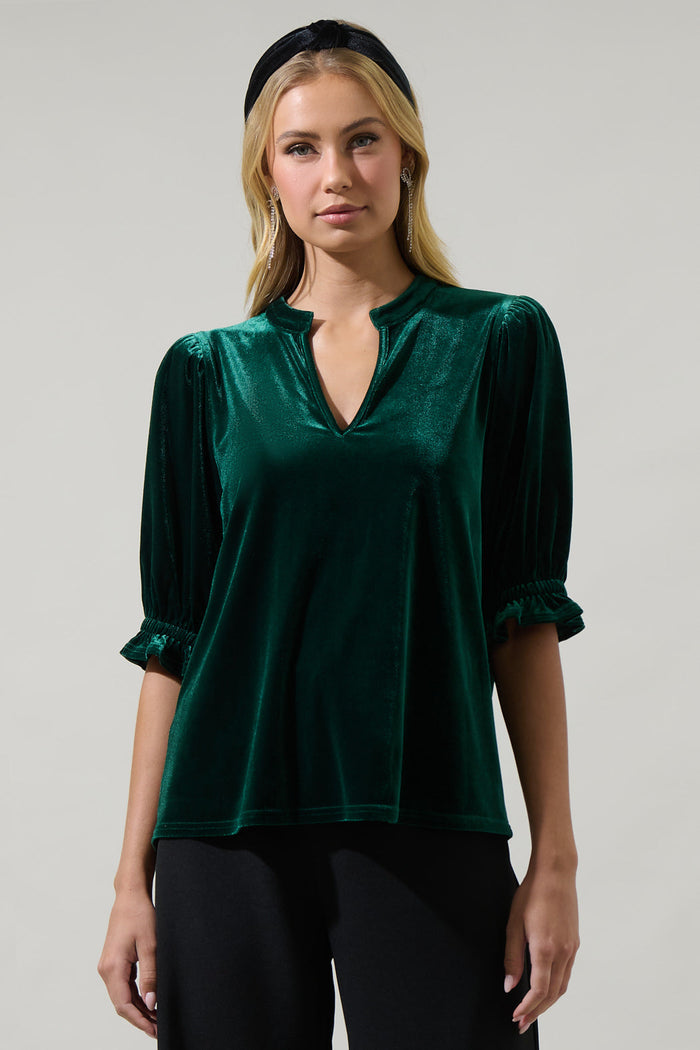 Odalys Velvet Split Neck Half Sleeve Top