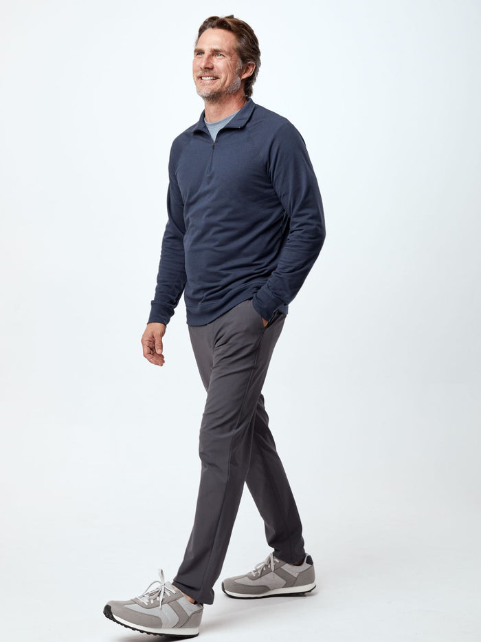 Ariel is 6'1, 175lbs and wears a size M # Men's Odyssey Blue Quarter Zip | Fall/Winter | Fresh Clean Threads