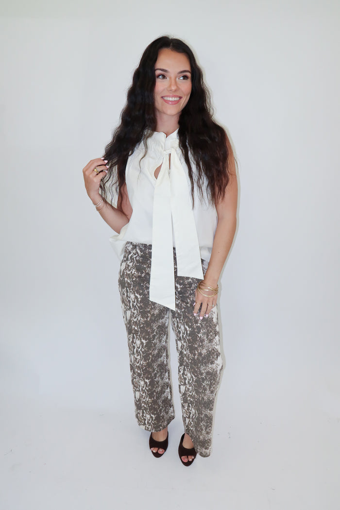Off the Record Tie Neck Top - The Pink Tulip Clothing