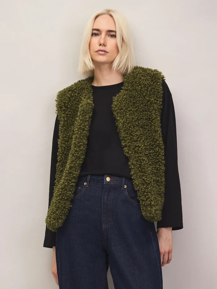 Olive faux shearling gilet