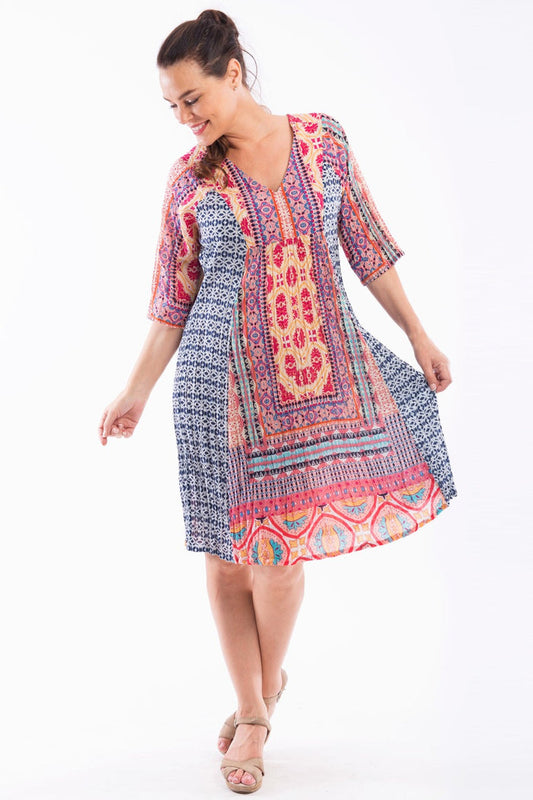 I Love Tunics Olympia Print tunic dress with vibrant oriental-inspired pattern, long sleeves, and relaxed fit.