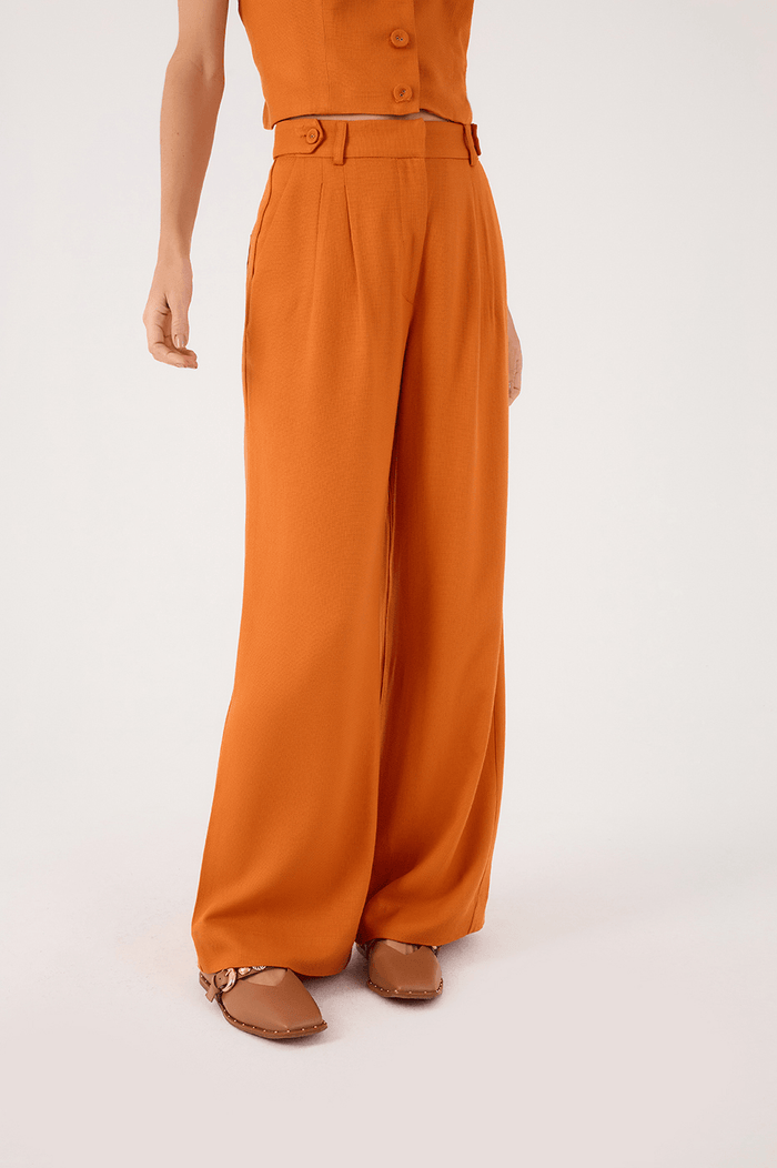Orange Samba Buttoned Waist Side Pockets Tailored Pants_3