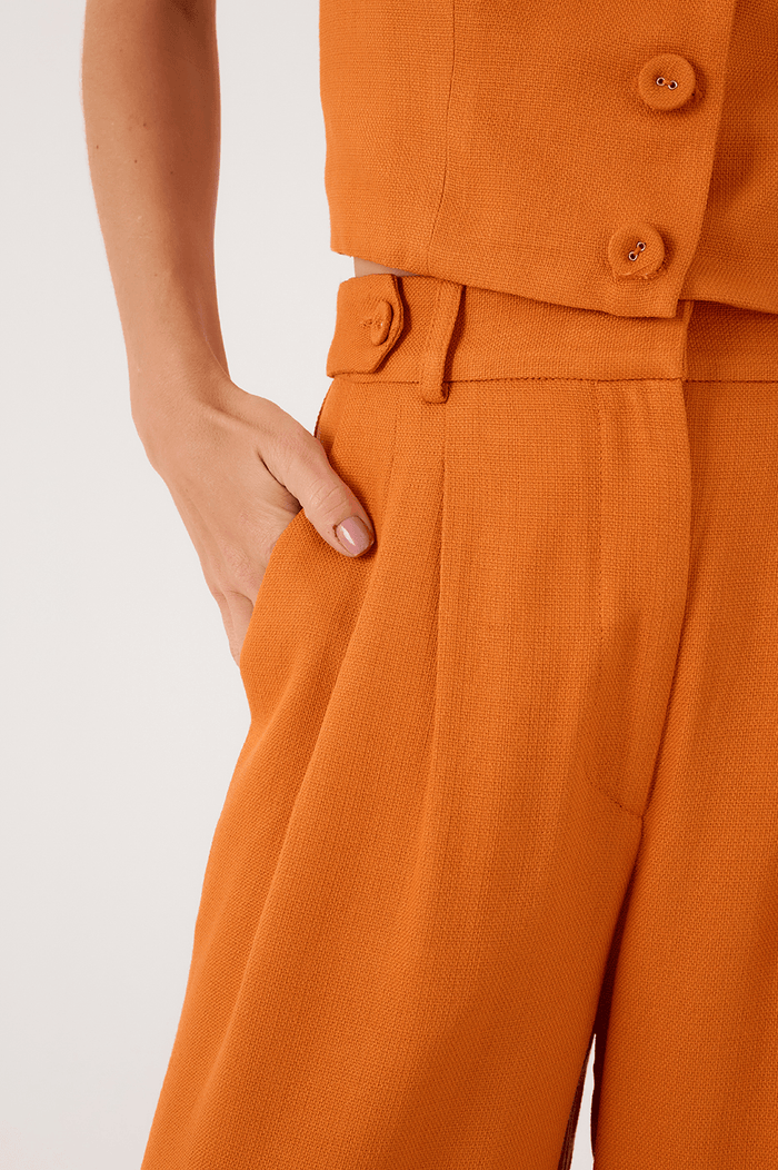 Orange Samba Buttoned Waist Side Pockets Tailored Pants_4