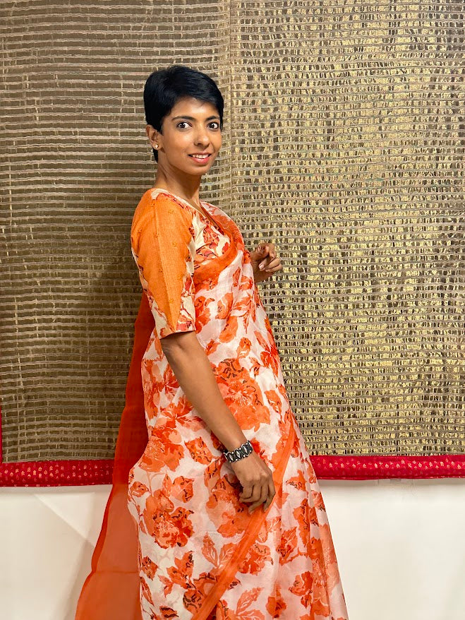 Orange tussar jwala blouse