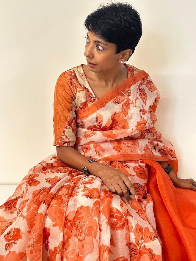Orange tussar jwala blouse