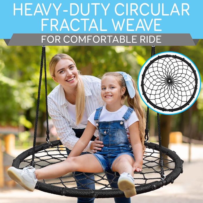 Outdoor Weave Web Swing For Kids - Indoor/Outdoor Swing, Heavy-Duty Circular Fractal Weave Web Tree Swing, Black