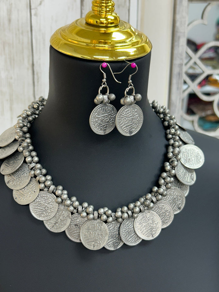 Oxidized silver necklace set by Kurti Connection USA