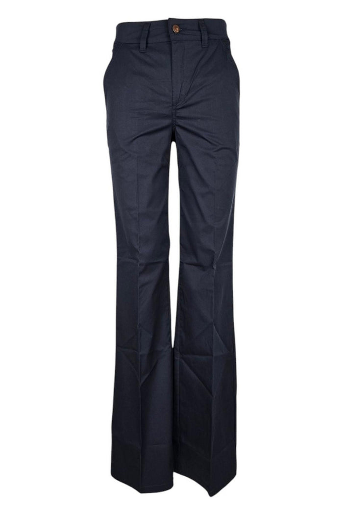 pantalone donna a zampa in tela vela blu