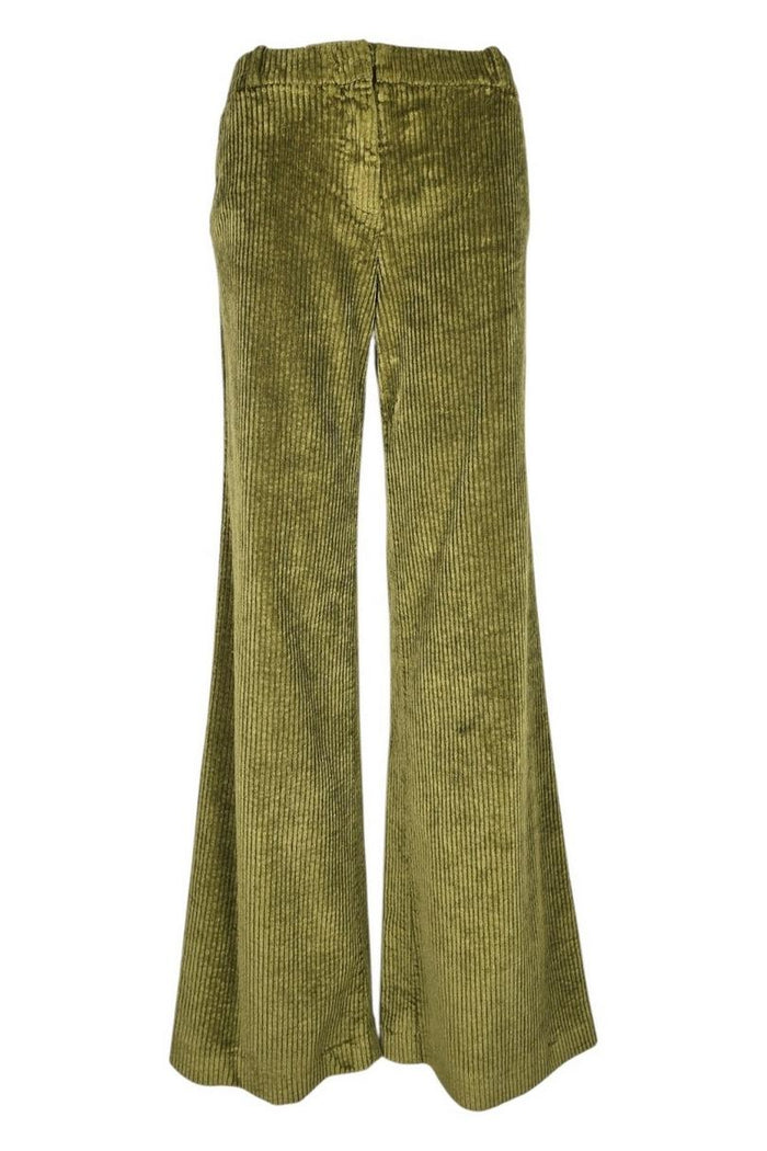 pantalone donna andrea in velluto a coste oliva