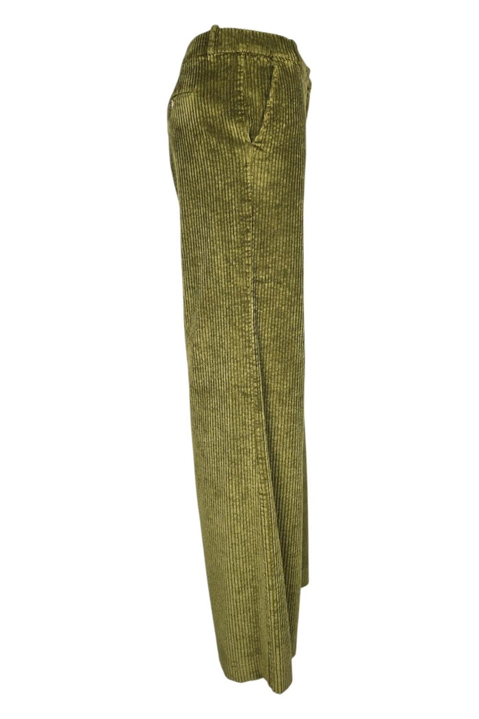 pantalone donna andrea in velluto a coste oliva
