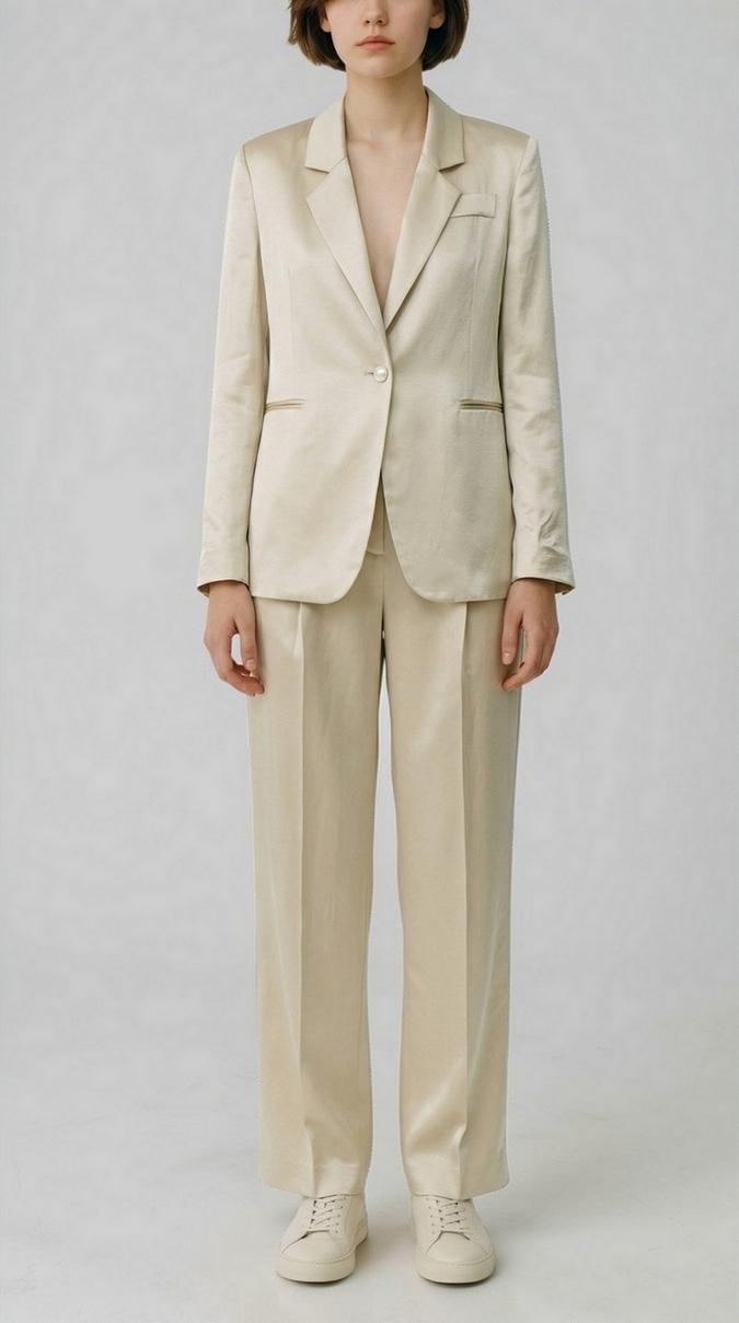pantalone donna con pinces avorio