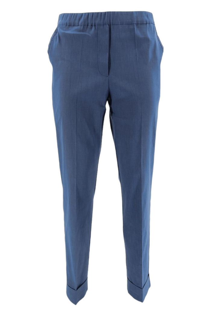 pantalone donna con risvolto in lino blu