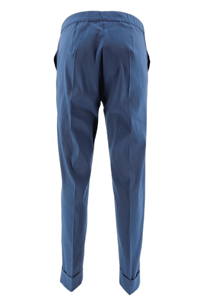 pantalone donna con risvolto in lino blu