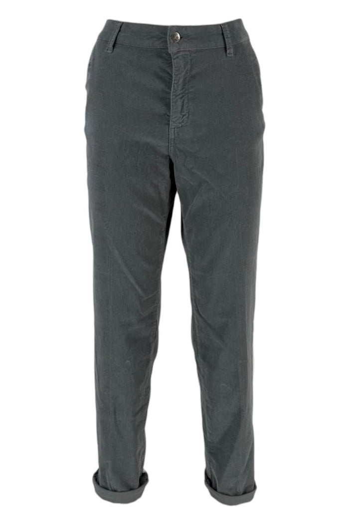 Pantalone donna con tasca all'americana in velluto grigio