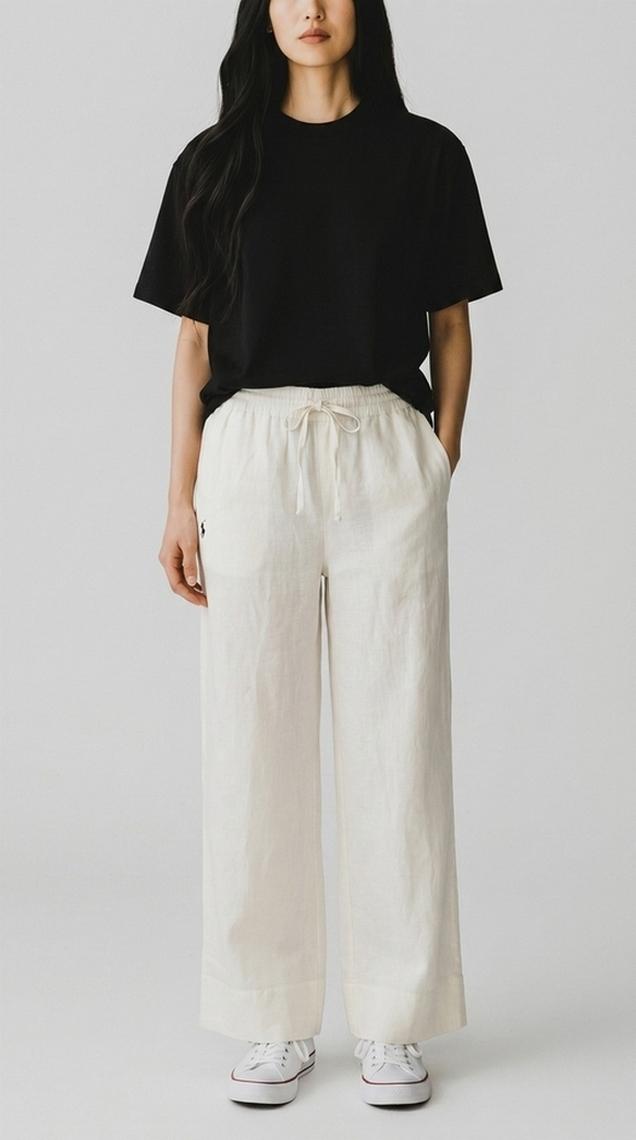pantalone donna in lino bianco