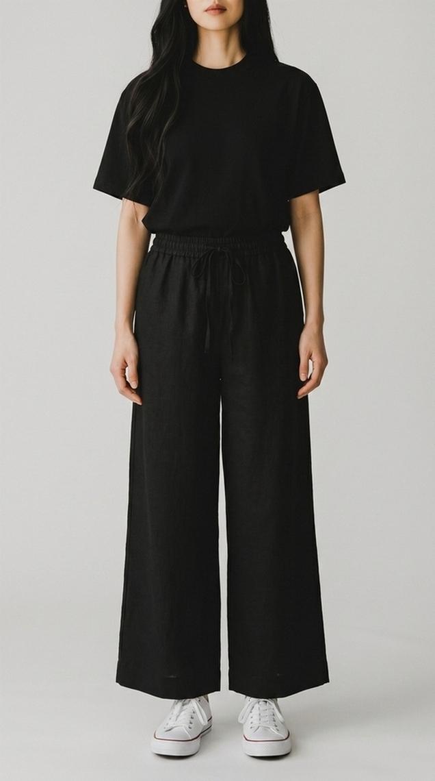 pantalone donna in lino nero