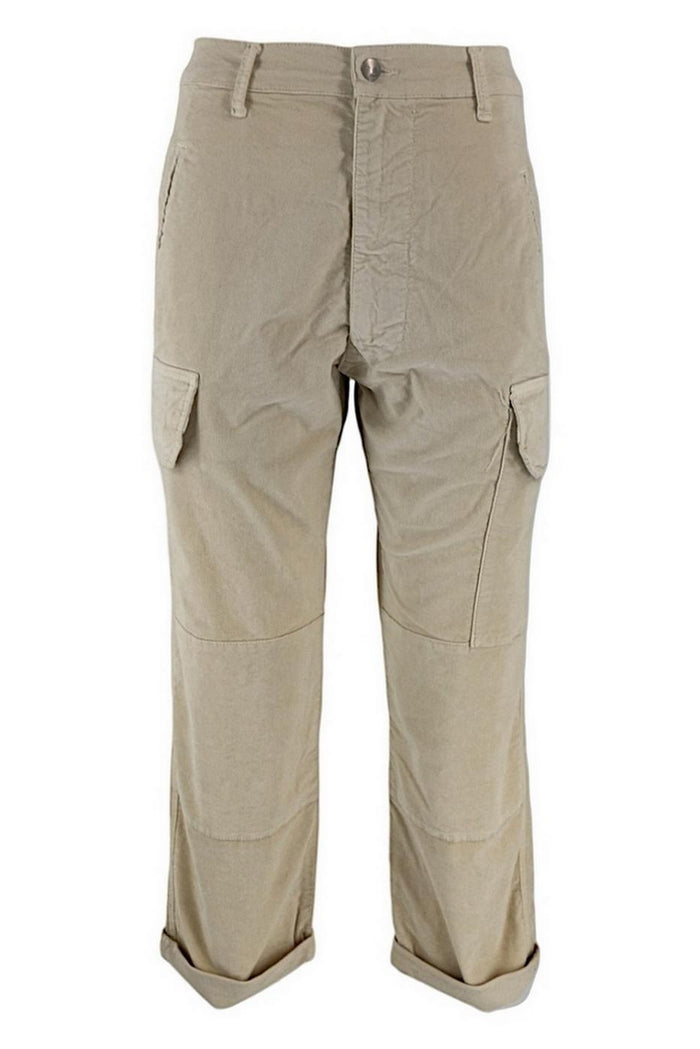 Pantalone donna modello cargo in velluto avorio