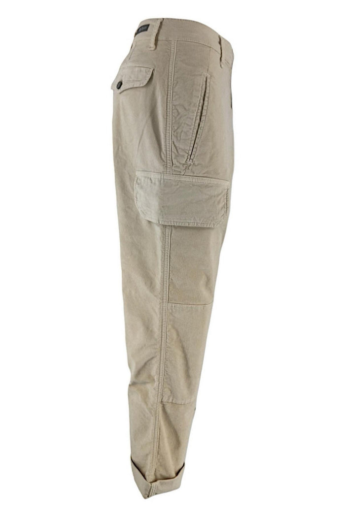 Pantalone donna modello cargo in velluto avorio