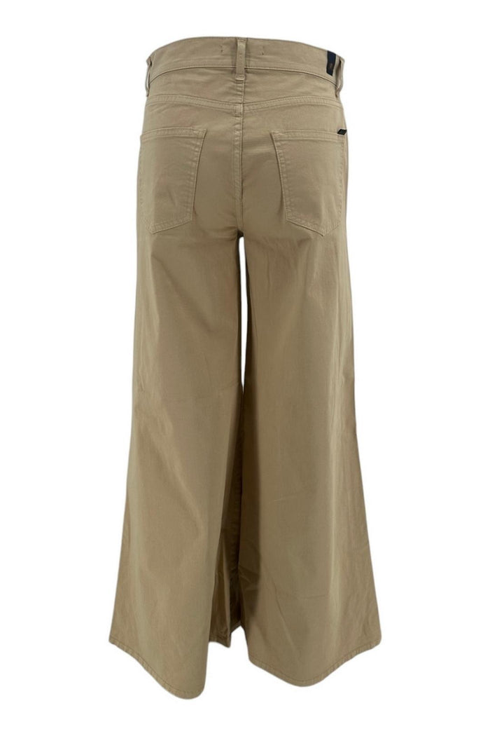 pantalone donna modello palazzo in gabardina di cotone beige
