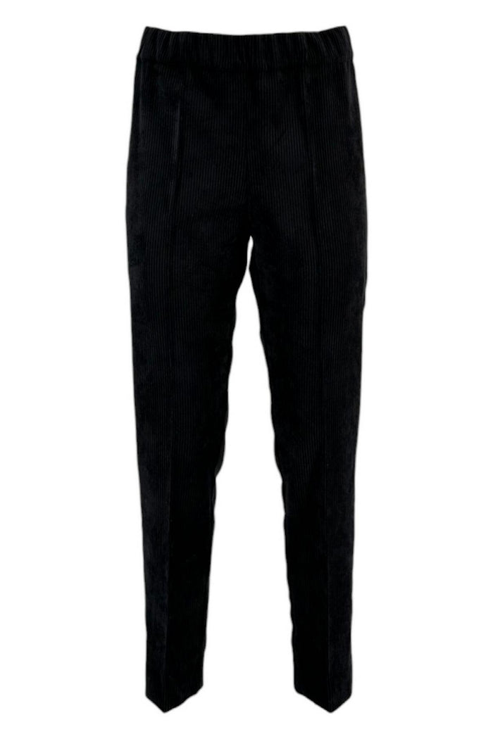 Pantalone donna nero modello sigaretta in velluto costa roccia