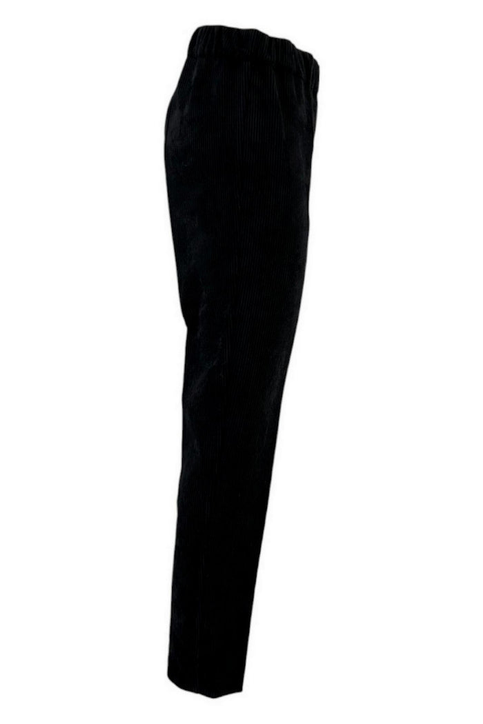 Pantalone donna nero modello sigaretta in velluto costa roccia