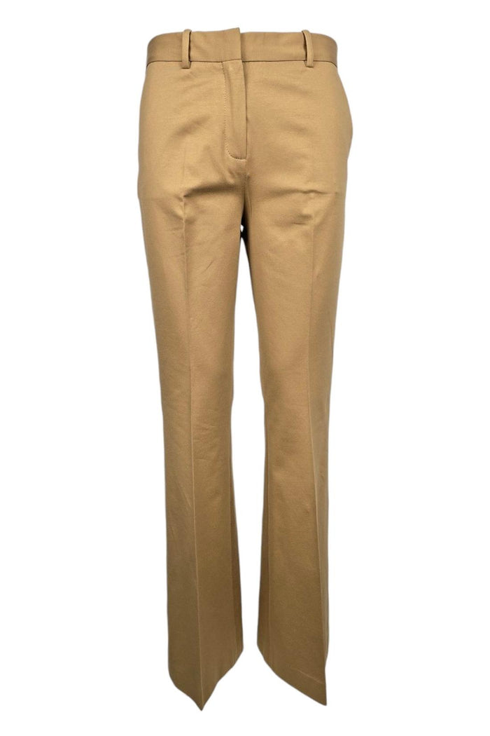 pantaloni donna a zampa in filo di scozia cammello