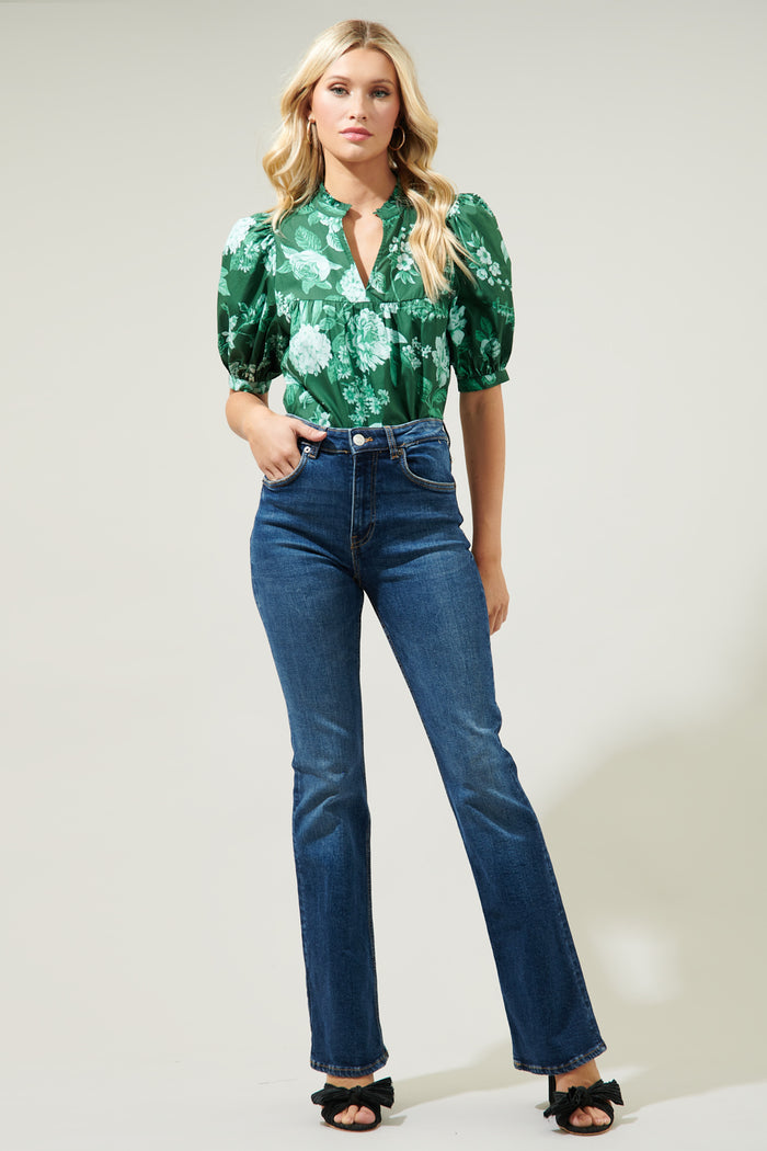Pascal Floral Delano Ruffle Split Neck Blouse