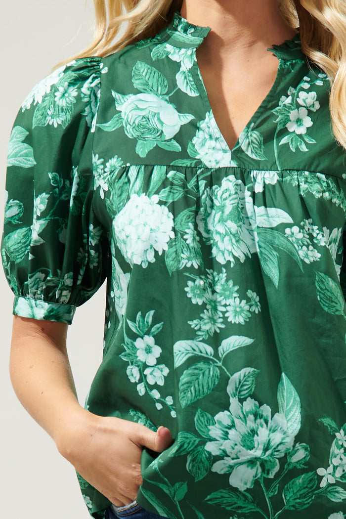 Pascal Floral Delano Ruffle Split Neck Blouse