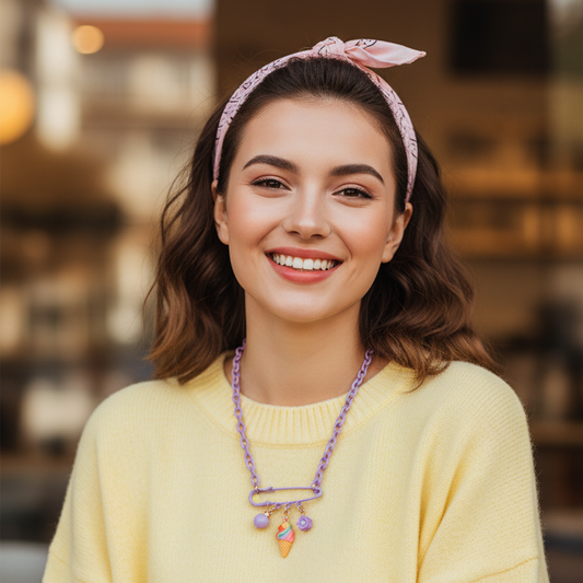 Pastel Ice Cream Safety Pin Charm Necklace Set – 6-Piece Colorful Acrylic Link Chain Choker Pack for Girls, Teens, and Women, Fun Kidcore Aesthetic Jewelry Party Favors (IKNE-025)