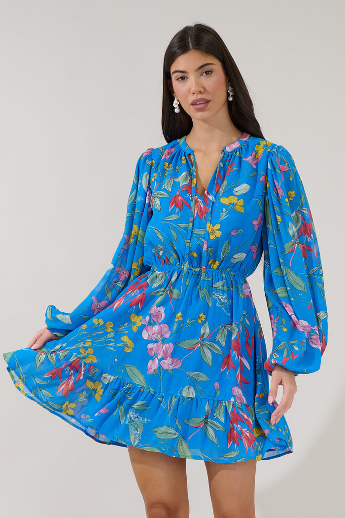 Paxton Balloon Sleeve Mini Dress Fiona Floral