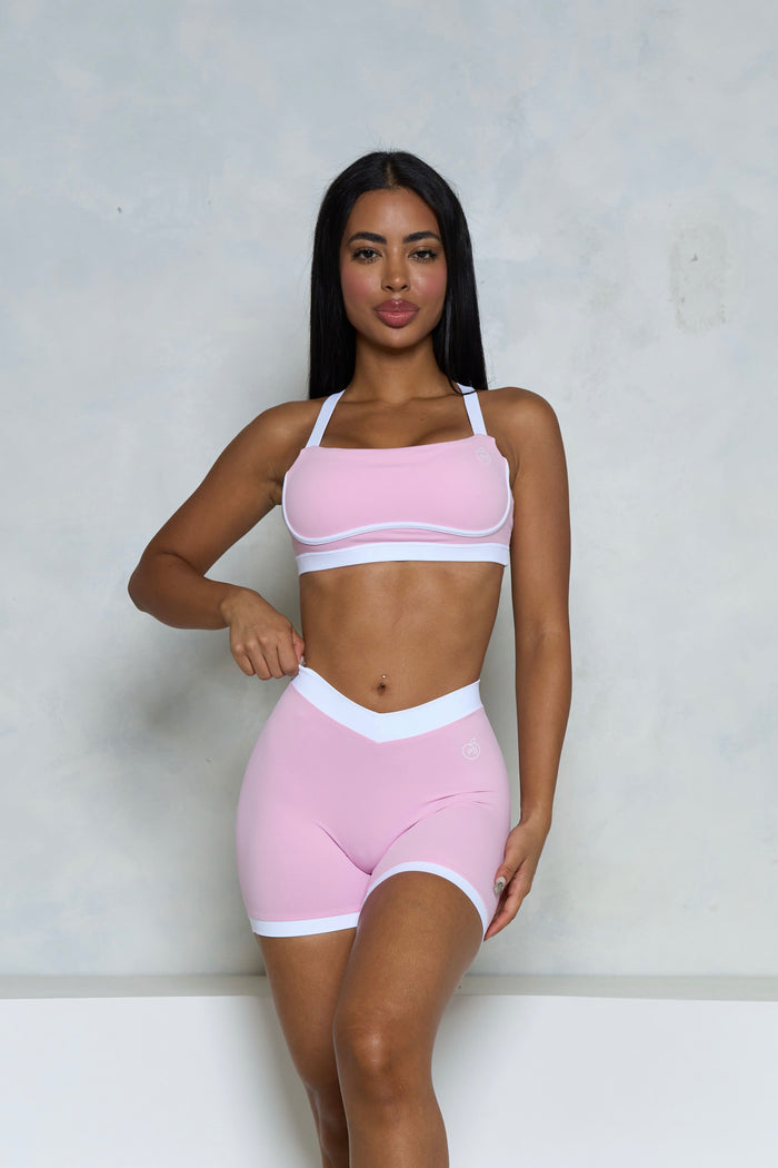 Pchee Light Pink and White V-Waist Scrunch Butt Shorts — view 3