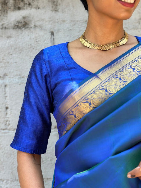 Peacock blue raw silk blouse