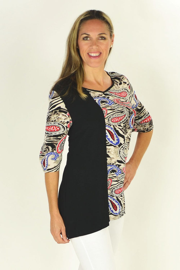Sun Rose Penny Paisley Tunic featuring a vibrant paisley pattern, lightweight fabric, and relaxed fit ideal for casual wear.