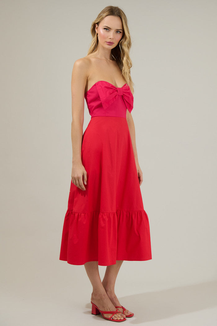 Perline Color Block Bow Midi Dress