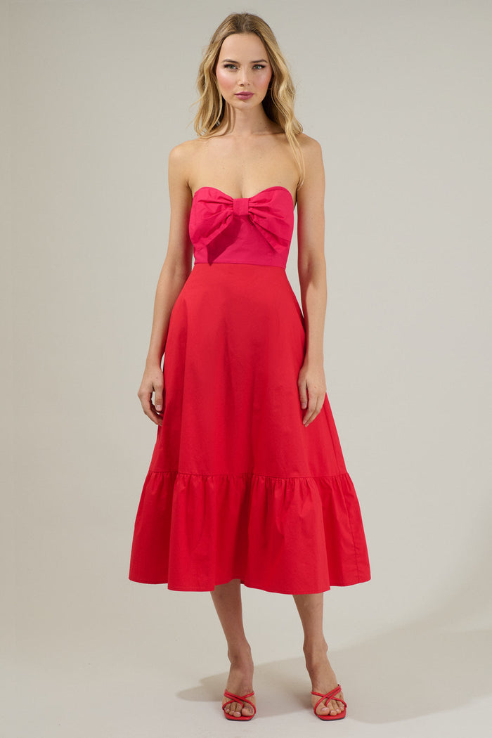 Perline Color Block Bow Midi Dress
