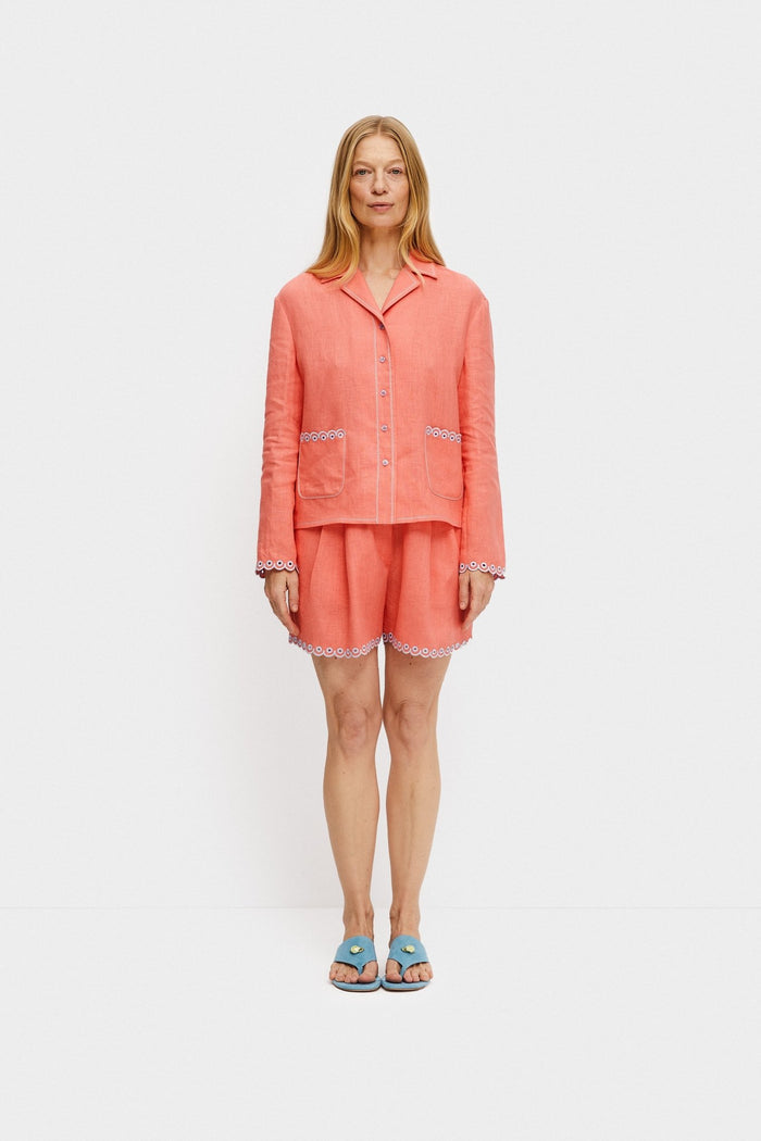 Petra Embroidered Linen Shirt - Strawberry - ANNIE.G