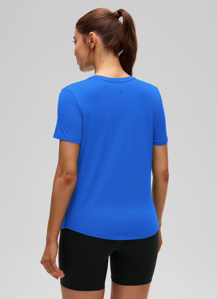 CRZ YOGA Women's Yoga Loose Fit Pima Cotton Short Sleeves Strong Blue