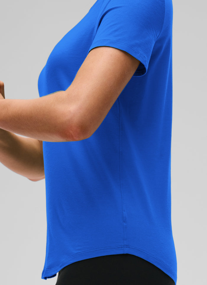 CRZ YOGA Women's Yoga Loose Fit Pima Cotton Short Sleeves Strong Blue