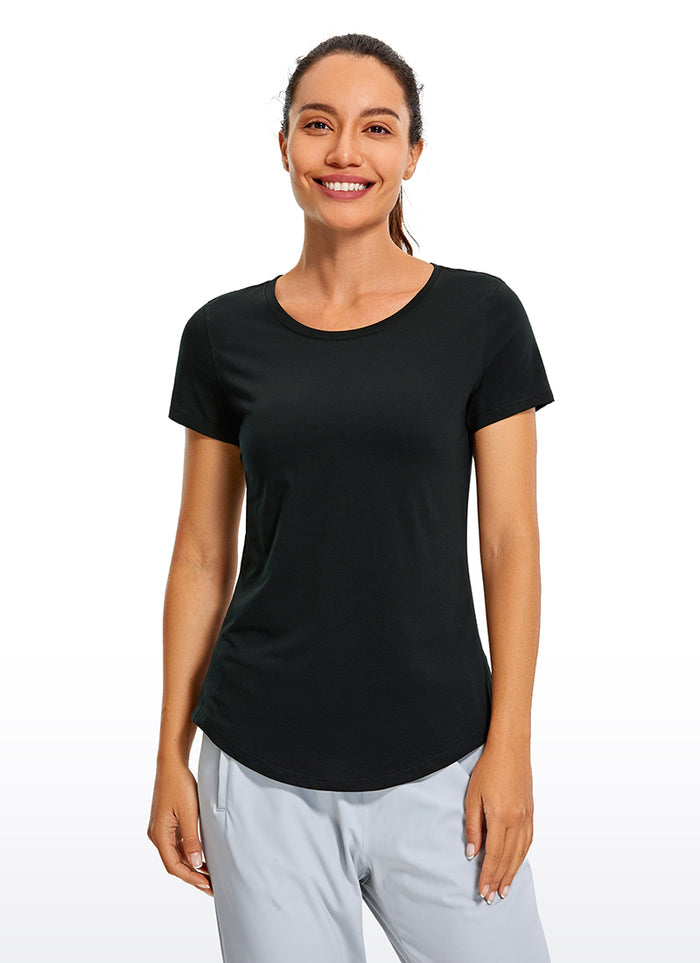 CRZ YOGA Women's Casual Relaxed Fit Shirts Pima Cotton Short Sleeves Black