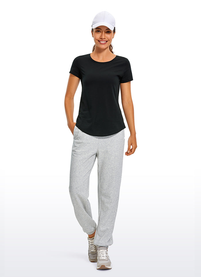 CRZ YOGA Women's Casual Relaxed Fit Shirts Pima Cotton Short Sleeves Black