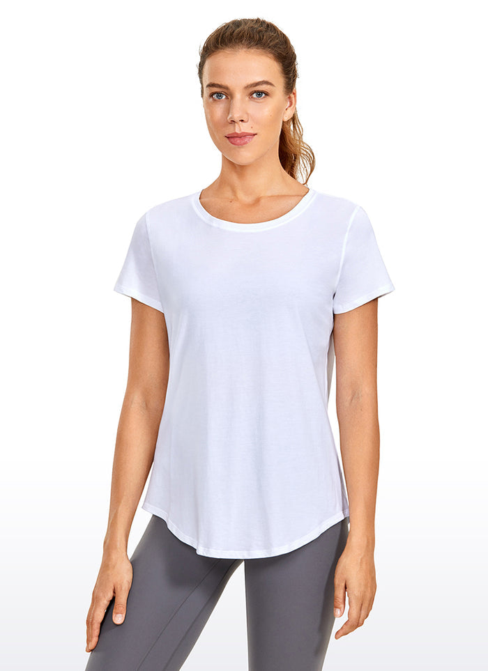 CRZ YOGA Women's Casual Relaxed Fit Shirts Pima Cotton Short Sleeves White
