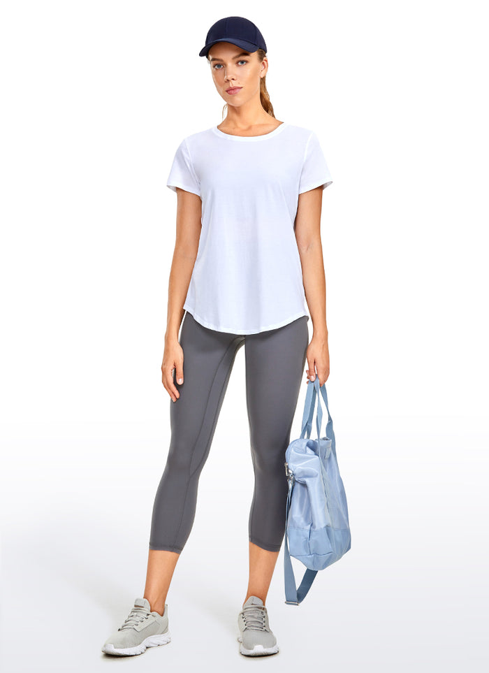 CRZ YOGA Women's Casual Relaxed Fit Shirts Pima Cotton Short Sleeves White